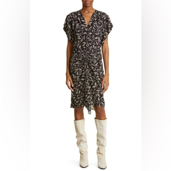 Isabel Marant Étoile Delocia Floral Blouse in Black V-neck Flutter Sleeves - Picture 2 of 16